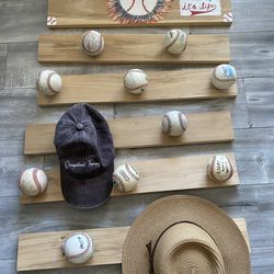 Hand Made Baseball Wall Hat Holders .