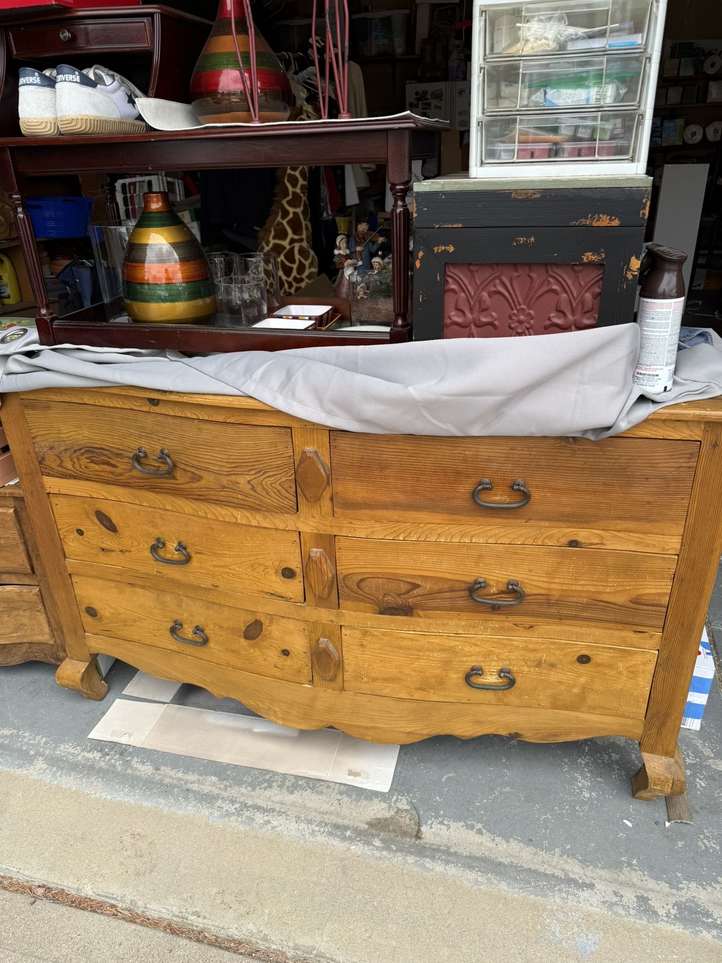 Sturdy Six Drawer Wood Dresser with Matching Side Table
