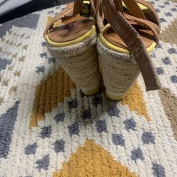 Fun & Bright Tan and Yellow Espadrille Wedges! 