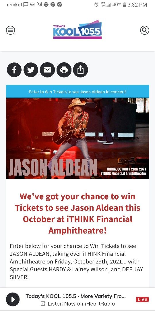 Jason Aldean Concert tickets 2 Premium seats 60 