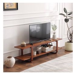 Welnow Mid Century Bamboo 2-Tier TV Stand Up To 65”