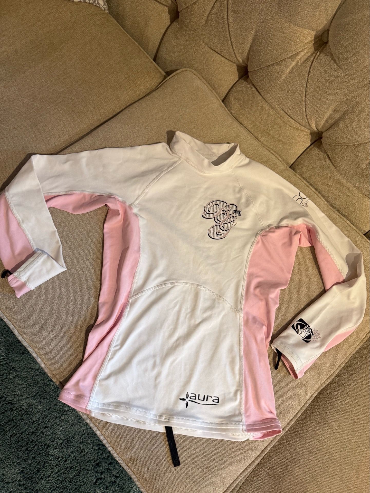 Woman Rash Guard top, 50 SPF UV protection White Pink