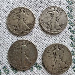(4) Walking Liberty Half Dollars, Silver.