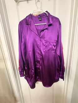 Frederick’s of Hollywood Purple Satin Button-Down Sleep Shirt