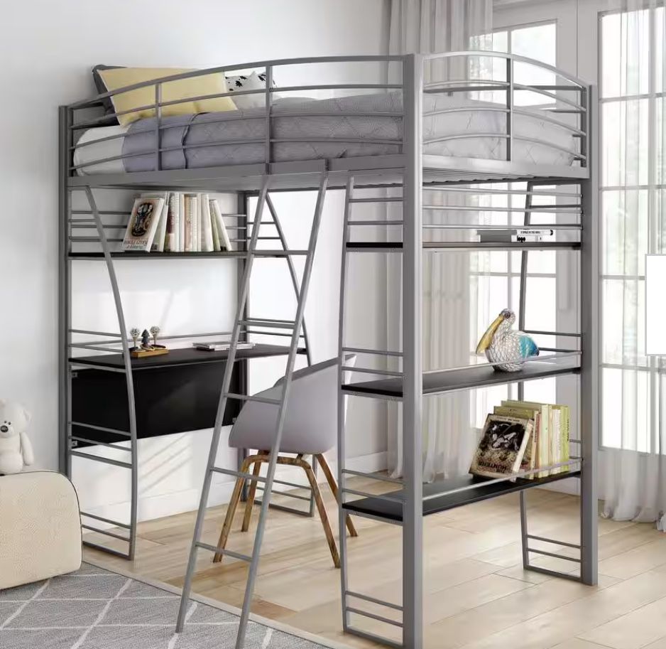 Metal IKEA Bed With Desk