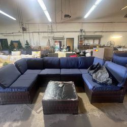 7-Piece Outdoor Patio Furniture Set, Rattan Weather-Resistant Outdoor Conversation Set, Outside Furniture Patio Sectional Sofa Set with Thick Cushions