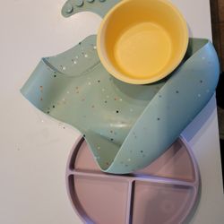 Mushie Plate, Bowl, And Bib