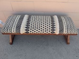 Upholstered Wooden Bench with Patterned Cushion
