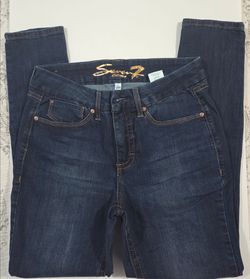 Seven7 Women's Dark Wash Blue Denim Jeans Solid Logo Accent 5-Pocket size 6