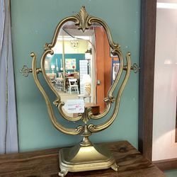 Vintage French Brass Vanity Mirror