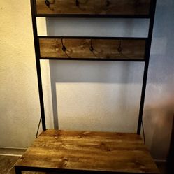 Rustic Industrial Wood Hall Tree Bench - Barnwood