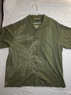 Tommy Bahama Men's XL Green 100% Silk Tropical Floral Short Sleeve Button-Up