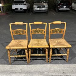 Set of 6 Vintage Hitchcock Rush Seat Dining Chairs – Stenciled Colonial – Made in Connecticut