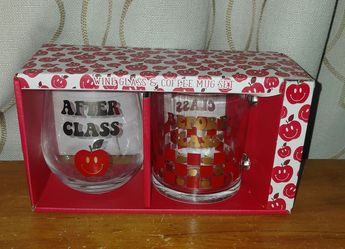 Wine glass and coffee mug set for a teacher