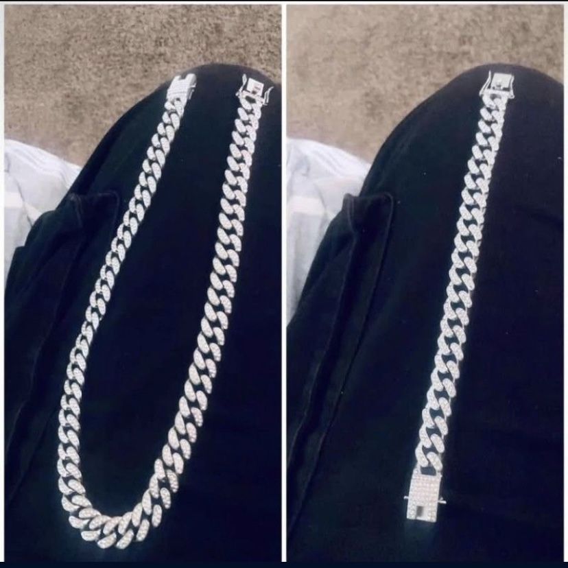Cuban Link Chain For Men, Silver Necklace And Bracelet