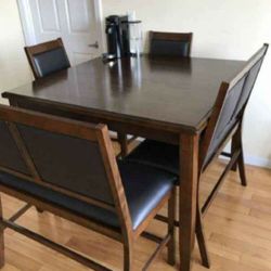 Brown Dining Room Contemporary Counter Table Set 👉 Table , Chairs, Bench💫 Brand New 💯 Best Price 📣