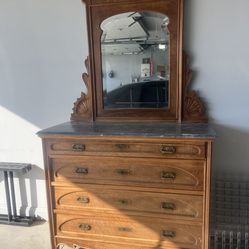 Antique Dresser With Marble Top And Mirror