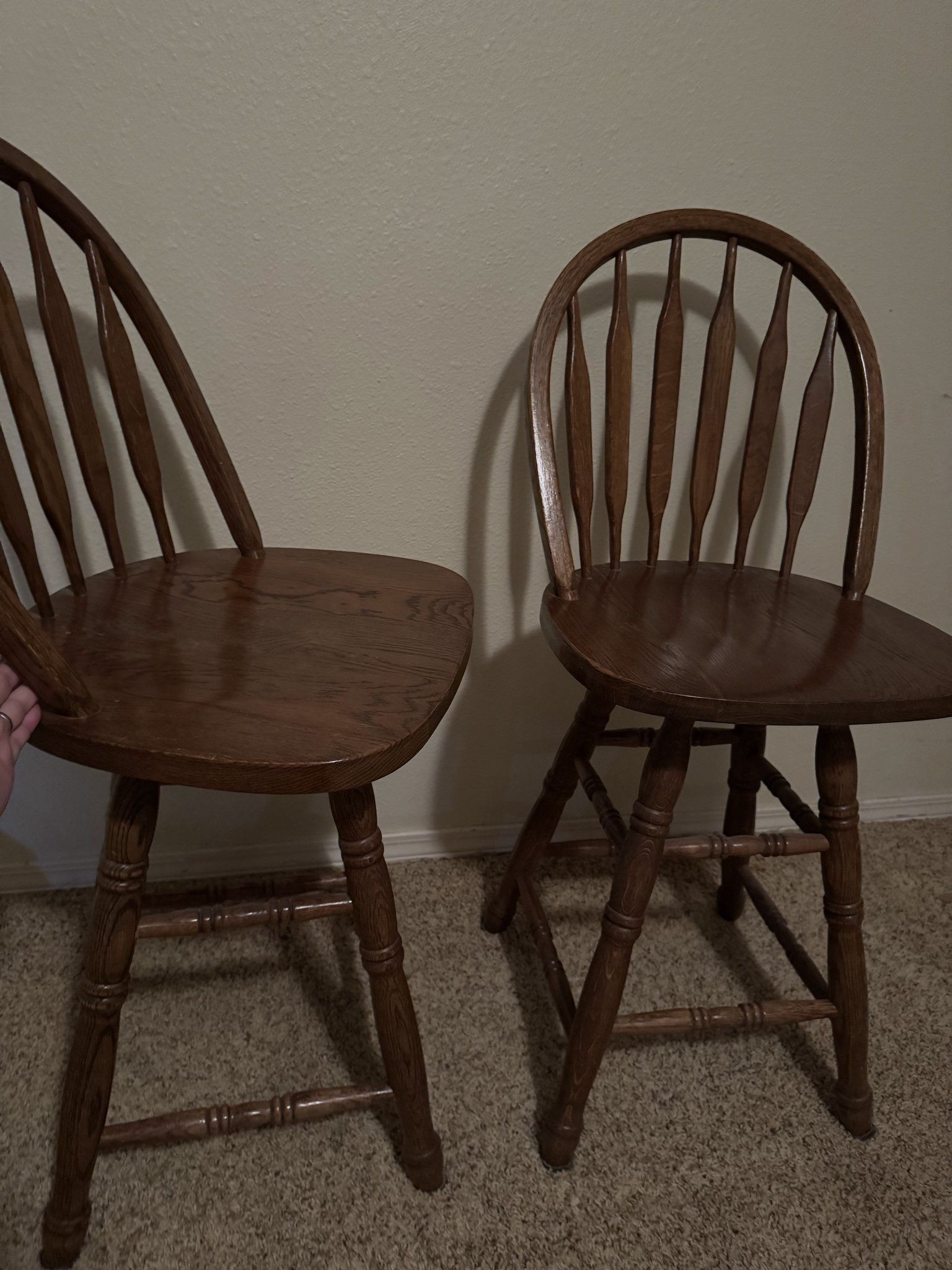 Pair of Swiveling Wooden Counter Stools