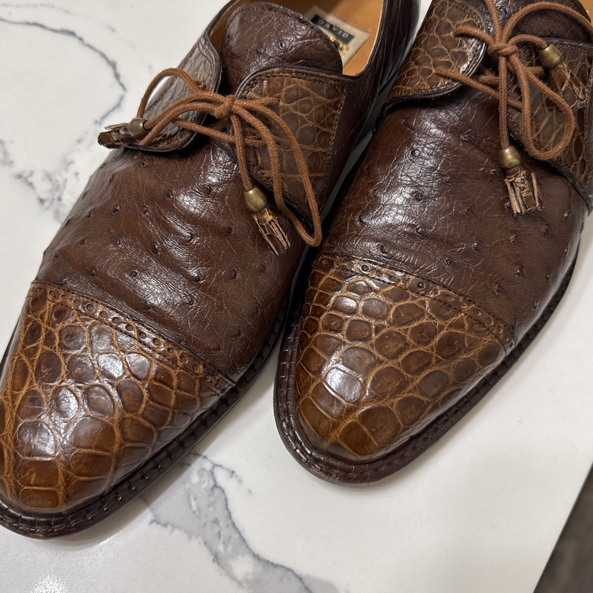 David Eden Genuine Crocodile Ostrich Dress Shoes