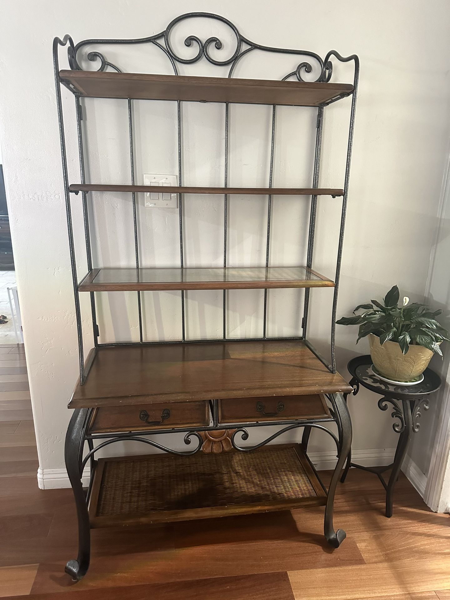 Wrought Iron & Wood Bakers Rack