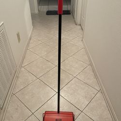 JEHONN Carpet Floor Sweeper with Horsehair Brush, Adjustable Handle, Red, Non-Electric, Manual