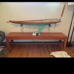 Beautiful  Wooden Model Sailboat On a Stand.