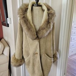 Genuine Suede, Shearling And fox Fur Coat Size 2XL