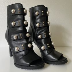 Karl Lagerfeld Paris Leather Open Toe Boots-size 8.5