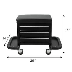 3-Drawer Tool Chest Rolling Mechanic Seat with Tool Trays,350lbs Max Weight Capacity,Black