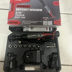 Alloyman 3/8" Cordless Ratchet Wrench Set, 60FT-LBS(80N.m) Electric Ratchet, 12V Extended Power Socket Wrench Set with Variable Speed, 6 Sockets, LED 