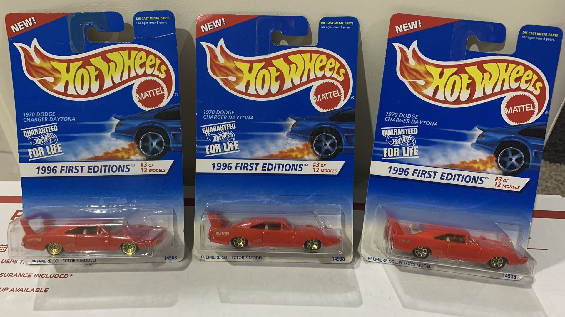 (3) Hot Wheels 1970 Dodge Charger Daytona 1996 First Edition Variation Lot