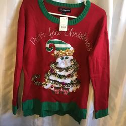 33 DEGREES Women’s Purrfect Christmas Cat Ugly Sweater Size: S / M
