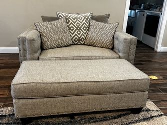 Oversized Accent Chair with Ottoman and Pillows
