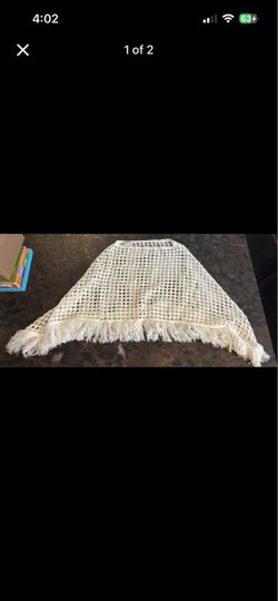 Cream Crochet Poncho with Fringe