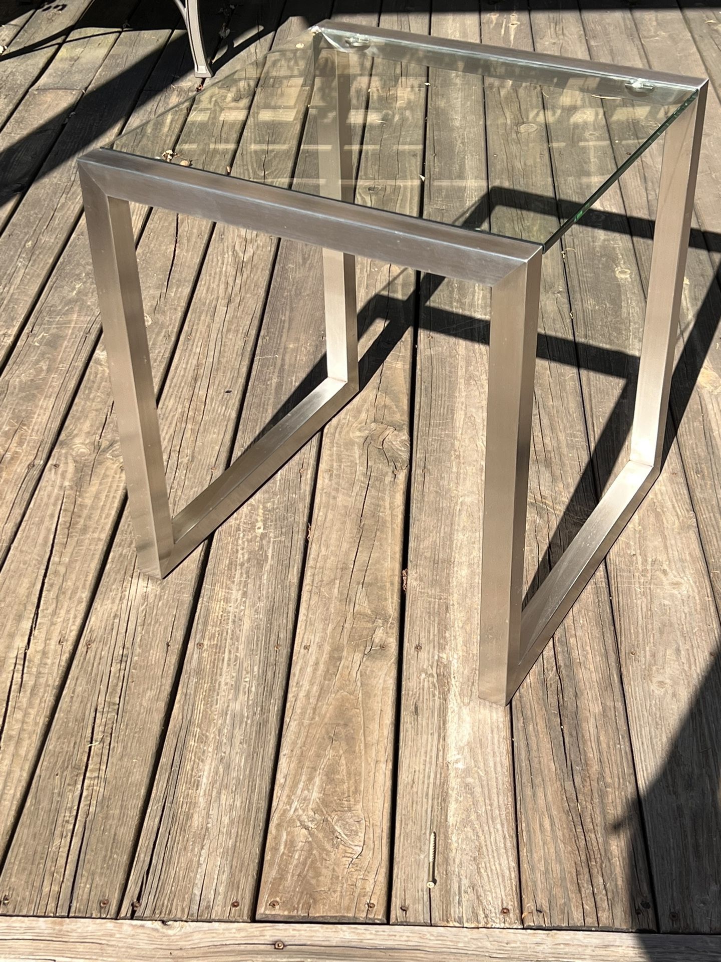 Ethan Allen Stainless & Glass Side Table