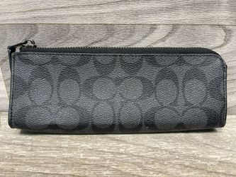 Coach Signature Canvas Zip Organizer Wallet E2244 Black Leather Trim (A1D028365)