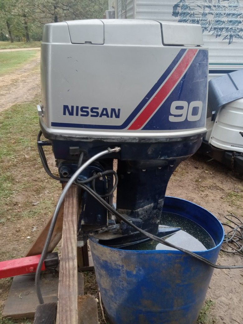 90 Hp. Nissan Outboard Motor Set Up So You Can Hear It Run. $1500 Message (contact info removed) With Any Questions