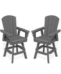 SERWALL Swivel Adirondack Barstools Set of 2, HDPE Outdoor Swivel Bar Chairs Set of 2 for Patio, Poolside, Garden, Grey brand new in box $299 C48/C139