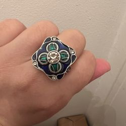 Elegant Vintage Bohemian Women's Ring with Green & Blue Gemstones - size 9