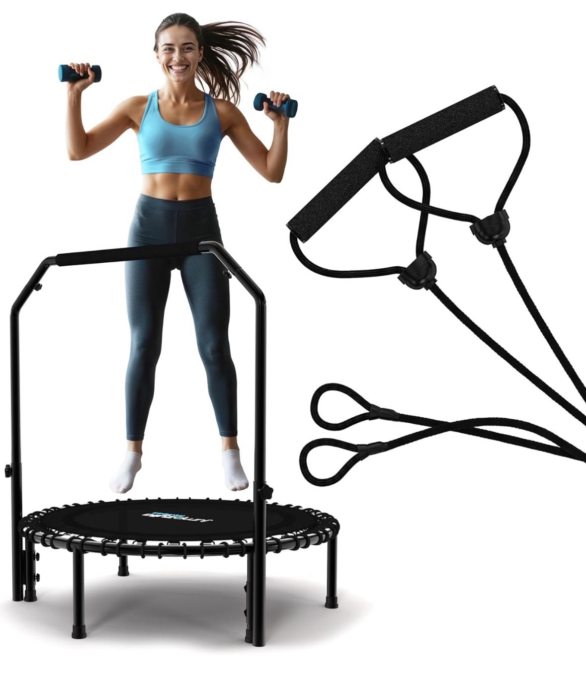 Fitness Trampoline 40" or 48" | Foldable Mini Rebounder Trampoline for Adults with Bar | Durable, Quiet, Low-Impact Exercise Equipment for Indoor and