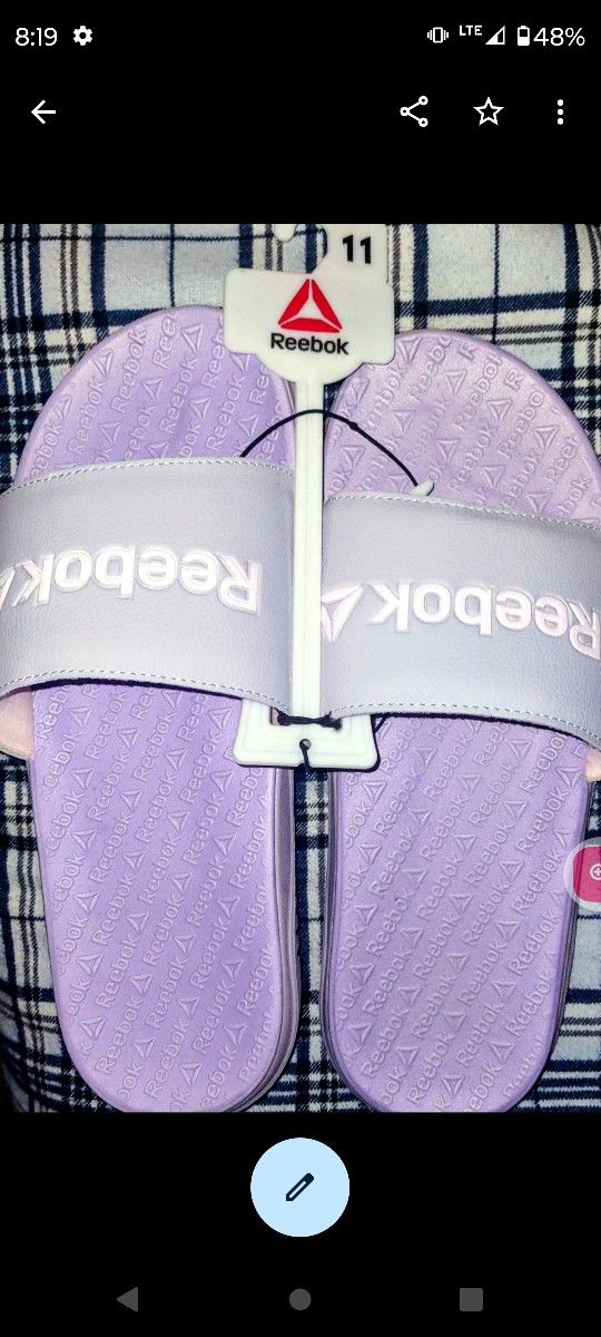 Lavender Reebok Slides Size 11 (Women's)