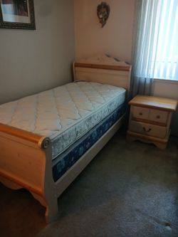 Twin Size Frame, mattress, box, nightstand