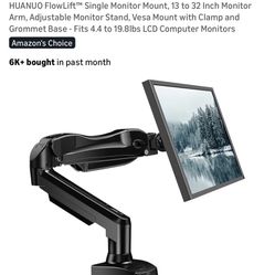 HUANUO FlowLift™ Single Monitor Mount, 13 to 32 Inch Monitor Arm, Adjustable Monitor Stand, Vesa Mou