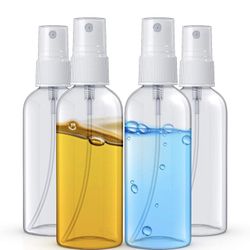 2 oz/60ml Small Spray Bottle Pack of 4 for Cleaning Solutions, Essential Oils and Liquid - Reusable Portable Clear Fine Mist Plastic Bottles