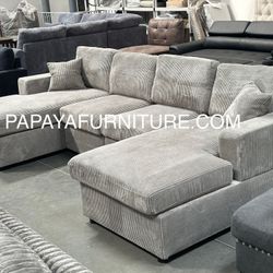 New Grey 120”L Double Chaise Sectional Sofa, Corduroy Sectional, U-Shaped Sectional, Grey Sectional With Chaise, Soft Plush Sectional,Sofa,Sectional C