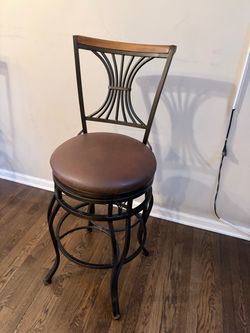 Set of 4 Swivel Bar Stools - Dark Metal & Brown Leather Cushion (29” Seat)⁠