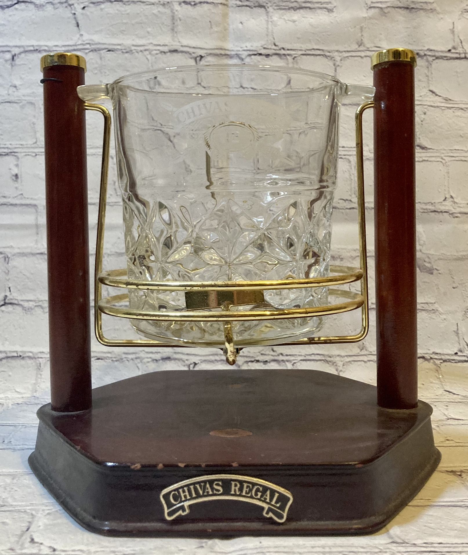 Chivas Regal Glass Ice Bucket Pourer w/ Pouring Caddy Holder
