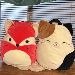 Lot Of 2 Squishmallow Backpack Purse Fifi Fox And Calico Cat