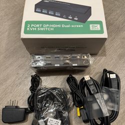 TCNEWCL 4K@120Hz HDMI Displayport KVM Switch 2 PC 2 Monitor 8K@60Hz DP 1.4 HDMI 2.1 USB 3.0 KVM Switch Dual Monitor, Support Extended & Copy Mode with