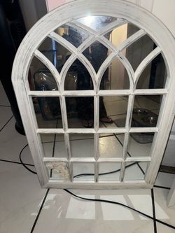 White Arched Windowpane Wall Mirror